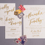 Wedding Invitation - Ecru Invitation with Raised Thermography Gold Print 5 1/2" x 8 1/2"