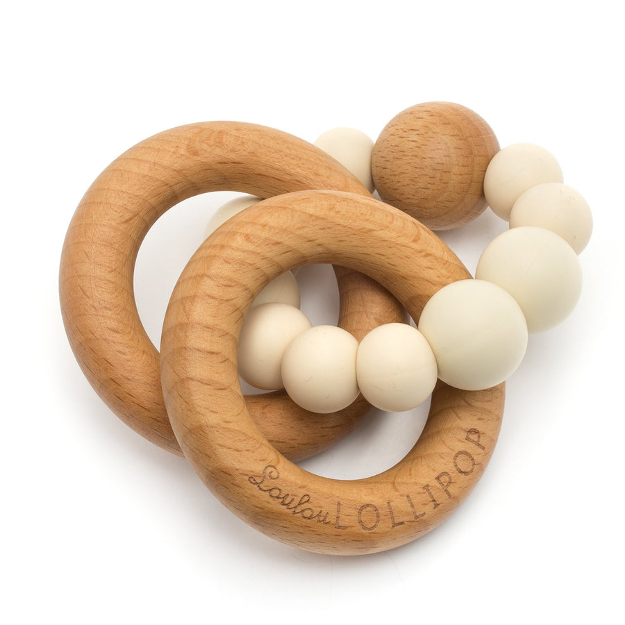 BUBBLE SILICONE AND WOOD TEETHER - BEIGE